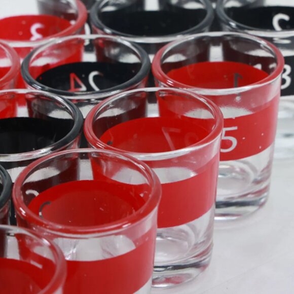 16 Roulette Numbered Red and Black Drinking Shot Glasses - Picture 9 of 15